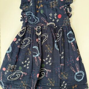 Pink Chicken Dark Blue Dress with Colorful Accents